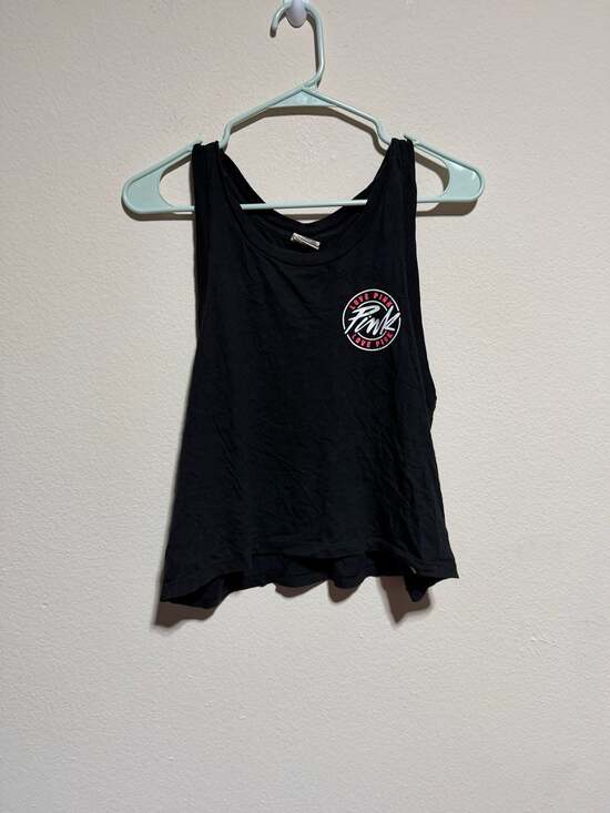 Victoria's Secret PINK Tops - Victoria's Secret PINK Logo Graphic Crop Tank Top Black Size S